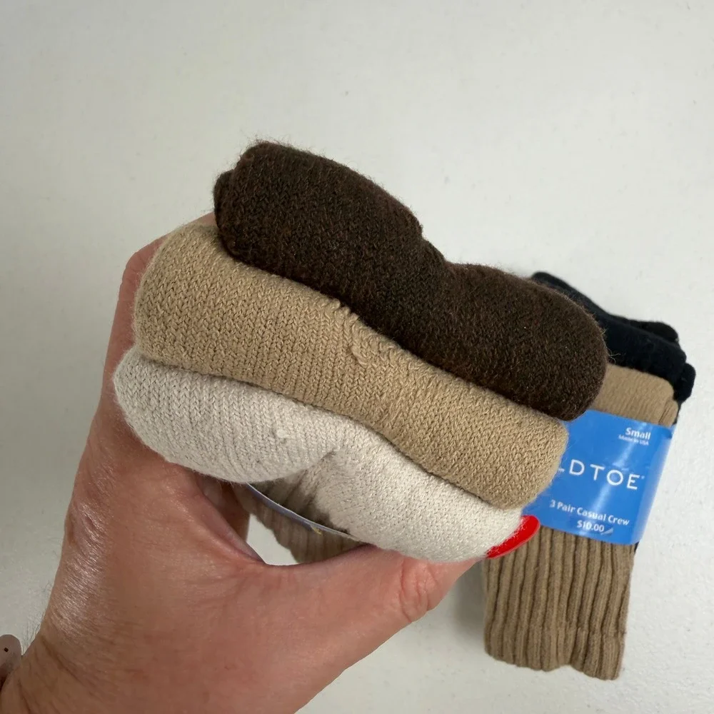 Goldtoe Small 6 Pair Crew Socks Kids EZ Match Neutral Tan Black Casual Ribbed